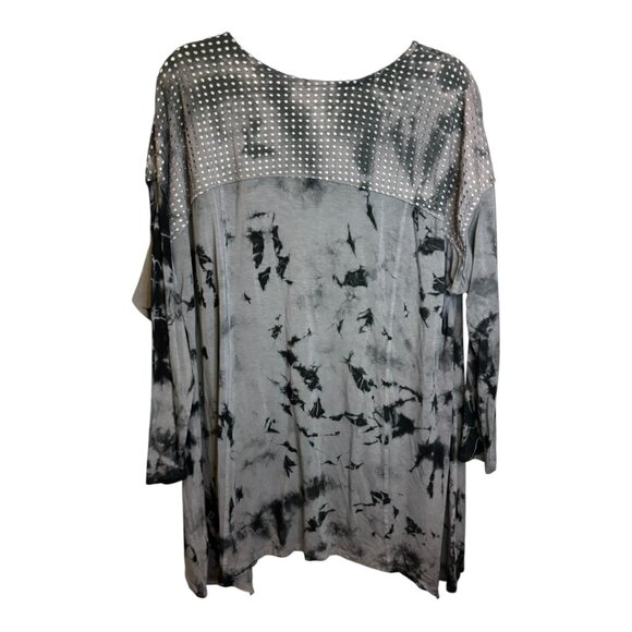 One World Blouse Women's Size 1X Tie Dye Abstract Goth Tunic Black Gray - Picture 2 of 4